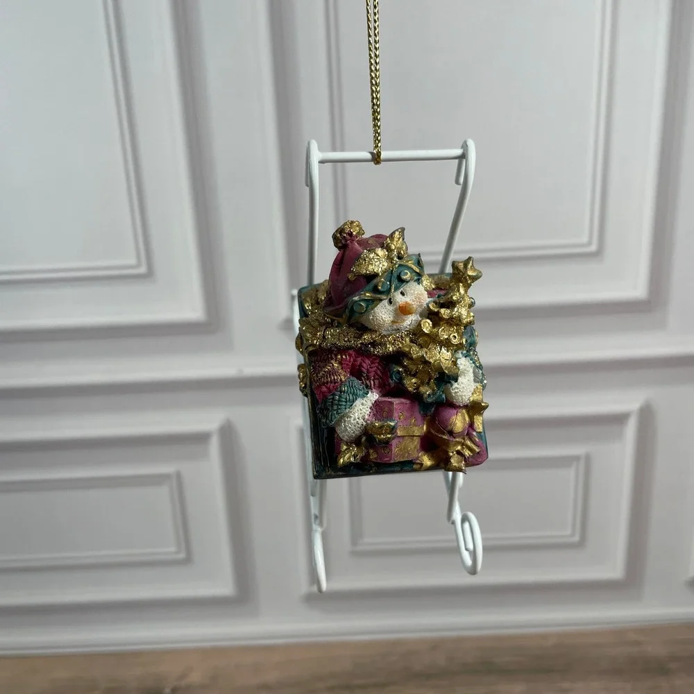 Christmas Tree Ornaments Set of 2 Melting Snowman and Sleigh Festive Decoration‎